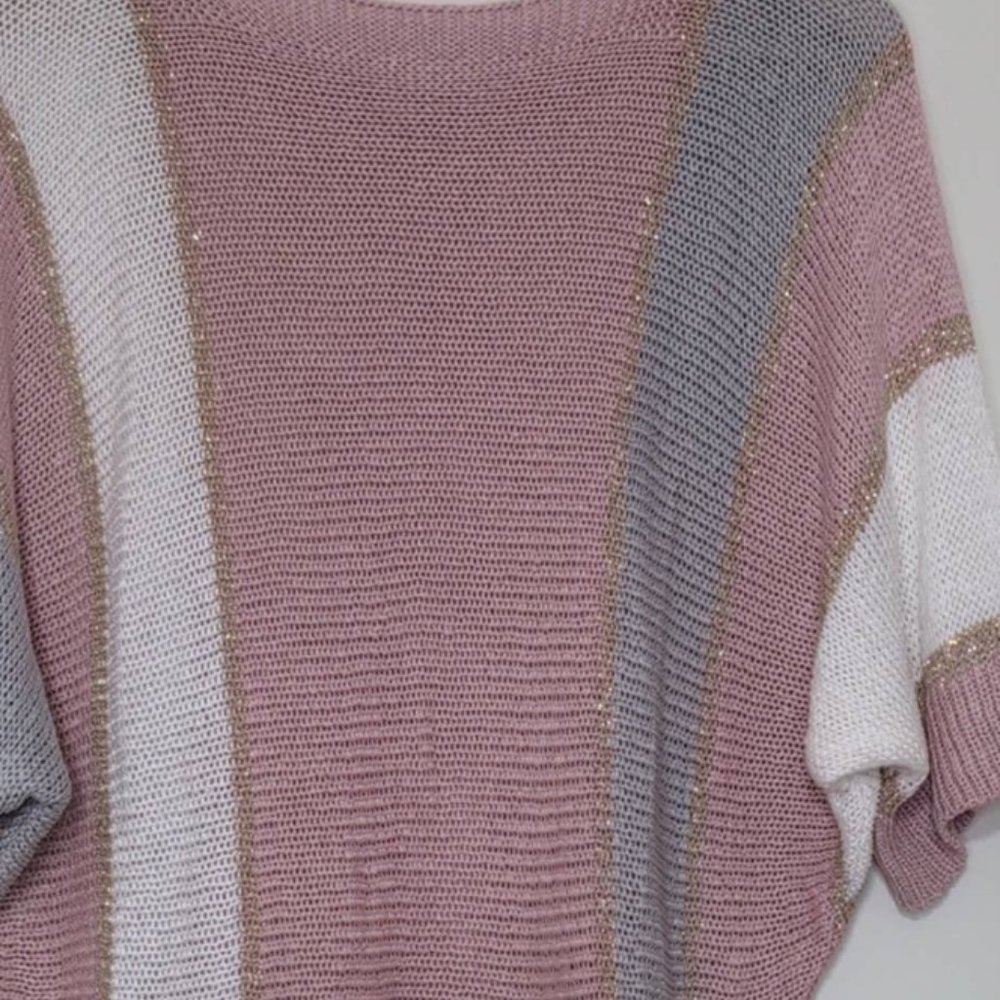 blush pink and gray dolman sweater